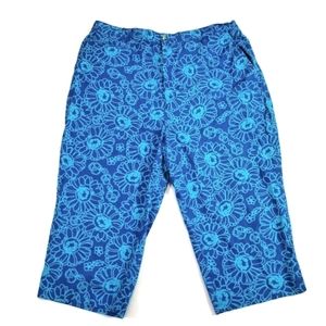 Basic Editions 100% Cotton Blue Sunflower Capri Pants 20W